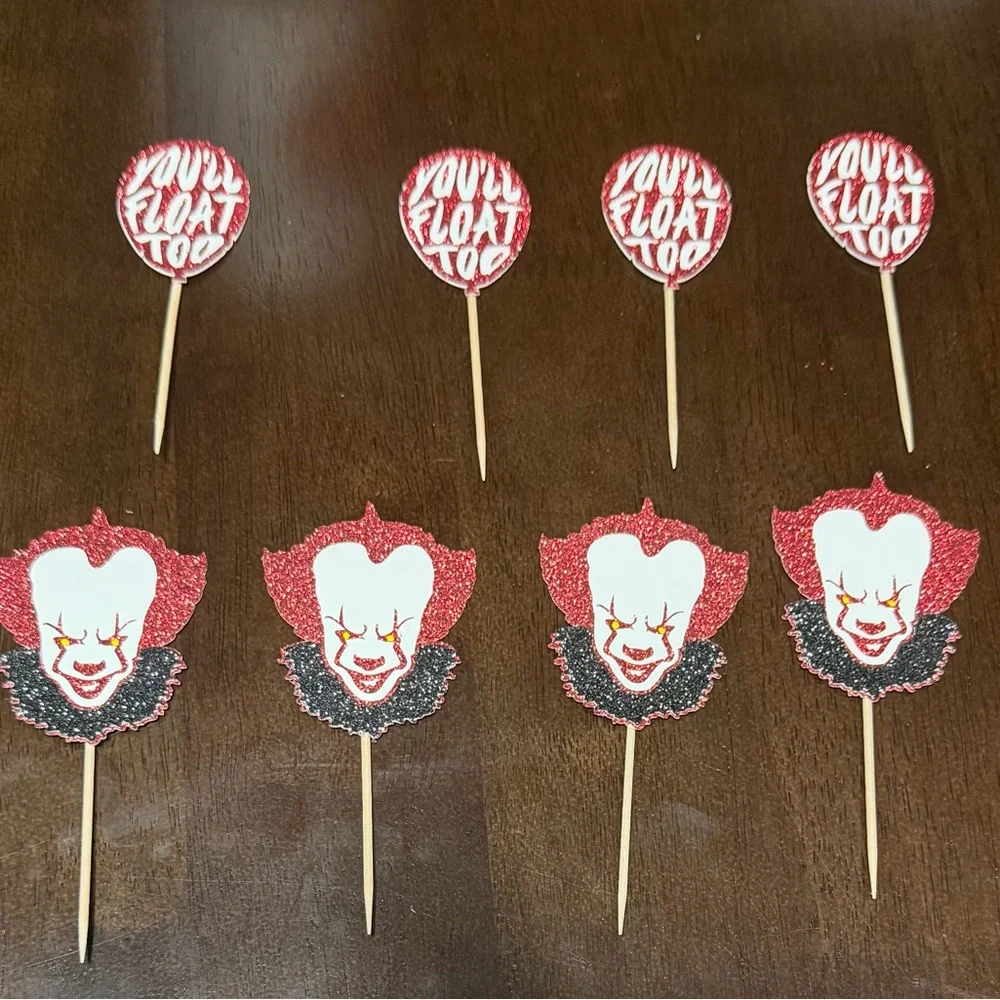 Horror Clown Party Cupcake Toppers - Red and White